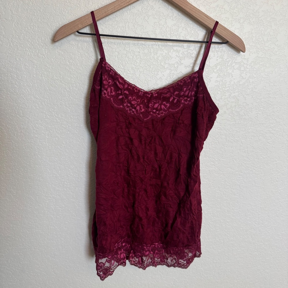 Y2K Coquette Maurice's Crinkle Lace Layering Cami Medium Burgundy